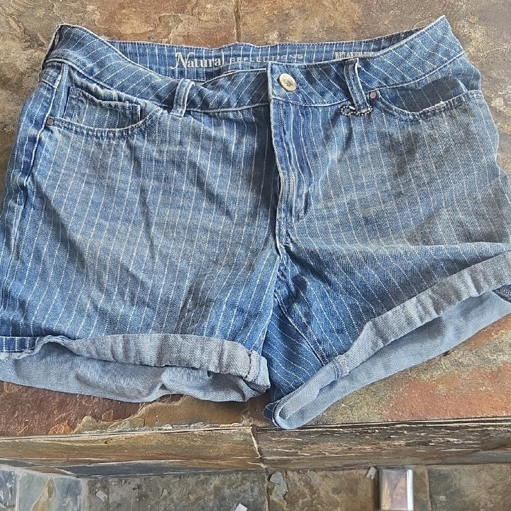 Natural Reflections Striped Blue Jean Shorts